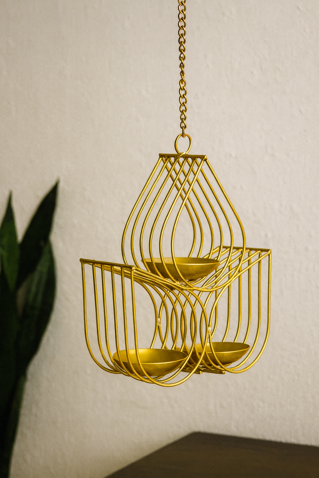 Golden Hanging Tealight Candle Holder – Lotus Design Metal Decor