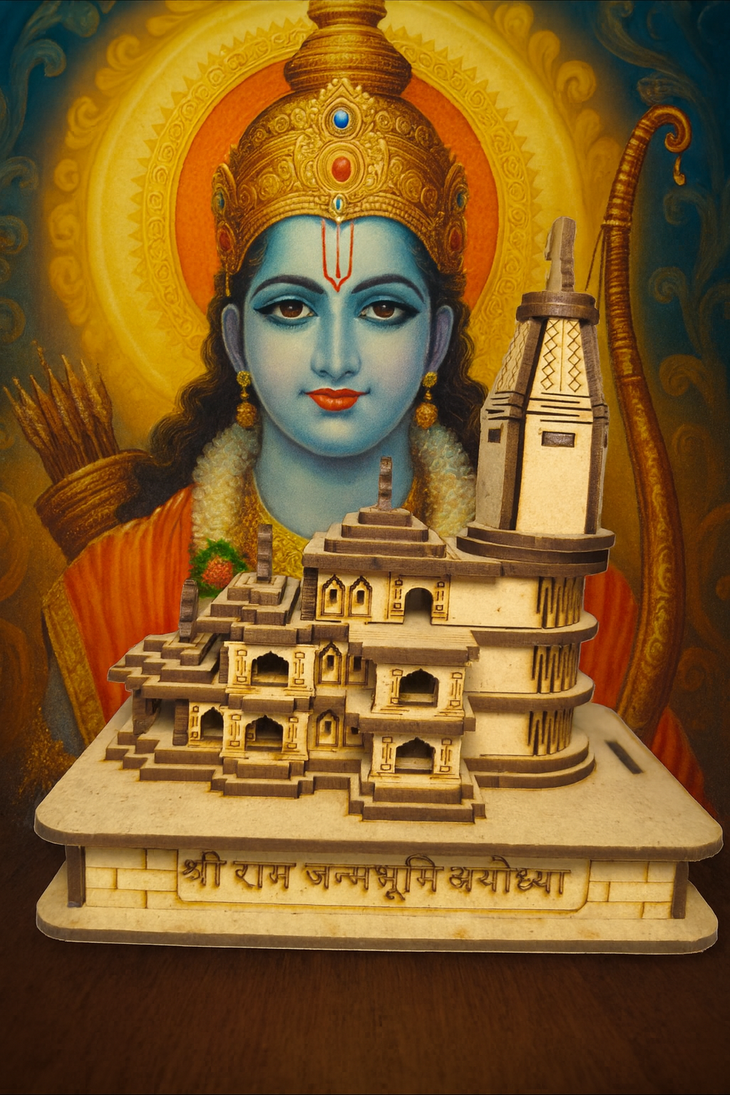 Shri Ram Mandir Ayodhya Wooden Temple Model – Premium Home Decor Showpiece