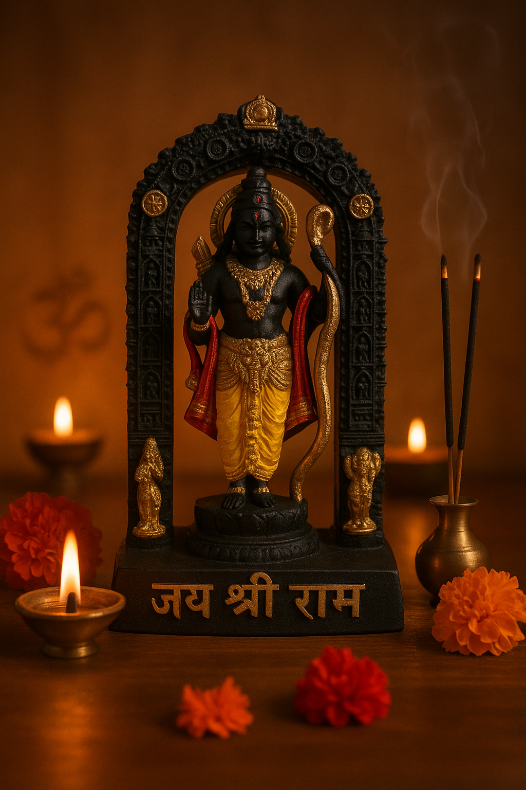 Divine Lord Ram Idol for Home Temple – Premium Handcrafted Statue (Black & Gold Finish)