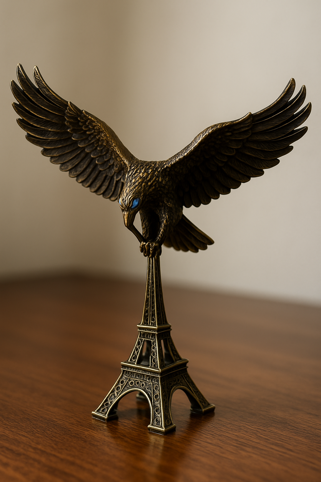 Golden Eagle Sculpture on Eiffel Tower Base — Tabletop Showpiece (Antique Gold Finish)