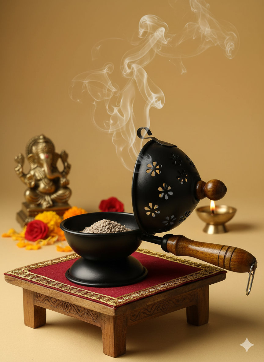 Vintage Iron Incense Burner with Wooden Handle – Aromatherapy & Home Decor