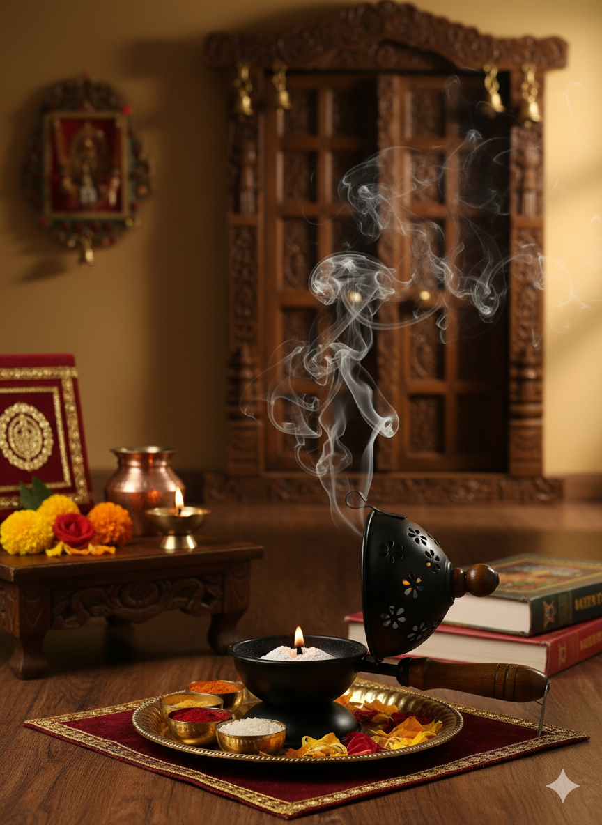 Vintage Iron Incense Burner with Wooden Handle – Aromatherapy & Home Decor