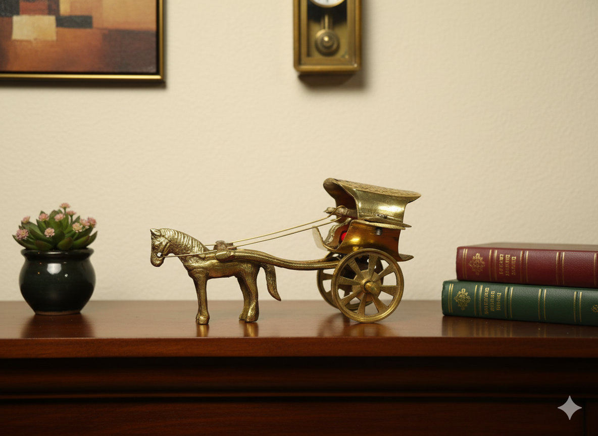 Vintage Brass Horse Cart Showpiece – Antique Style Home & Office Decor