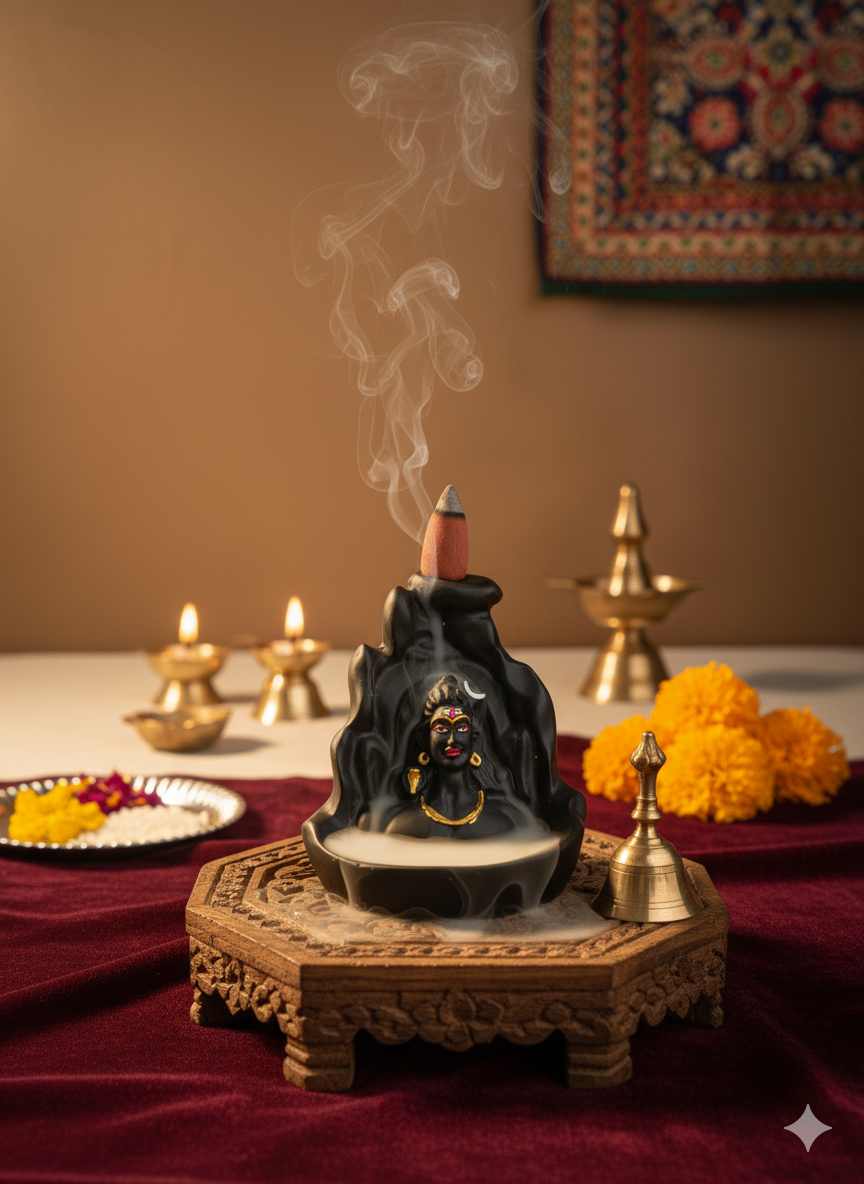 Lord Shiva Backflow Incense Burner – Ceramic Smoke Fountain for Home Decor