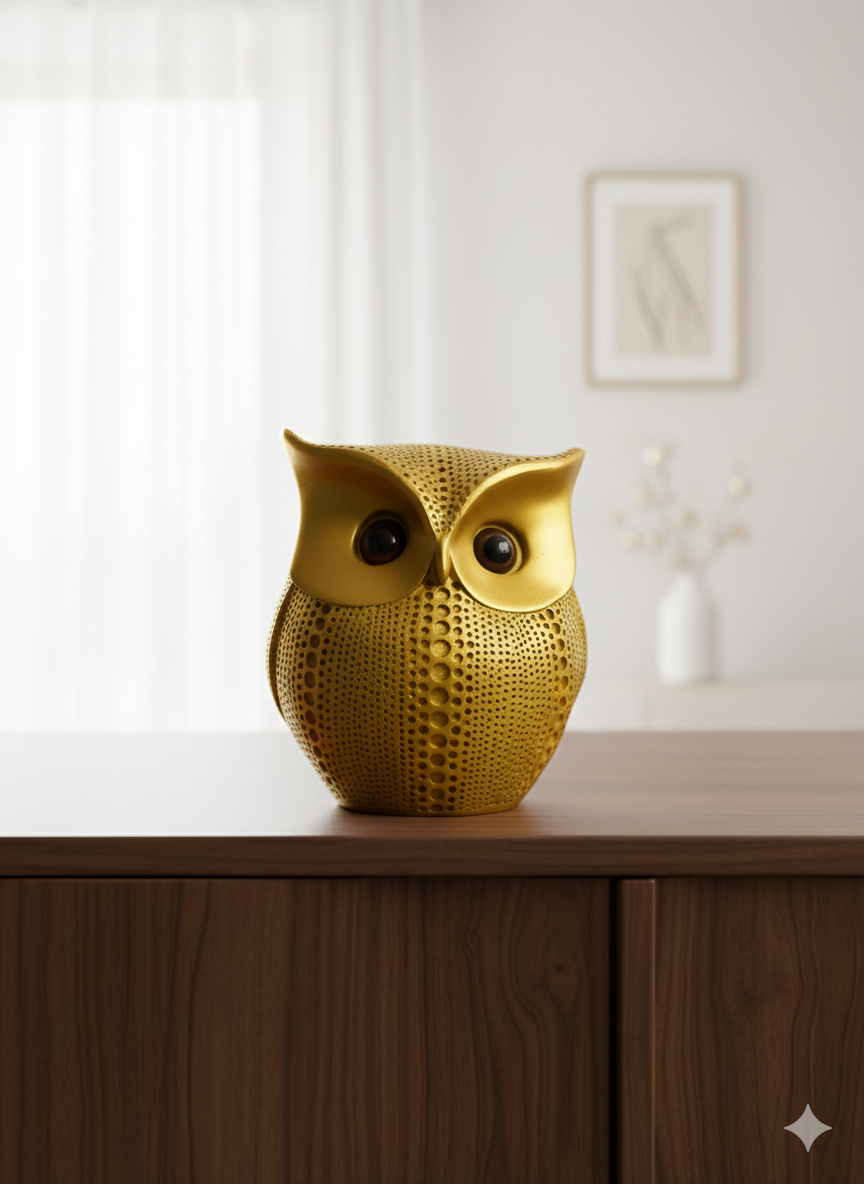 Modern Classy Lucky Owl Resin Showpiece — Golden Tabletop Decor