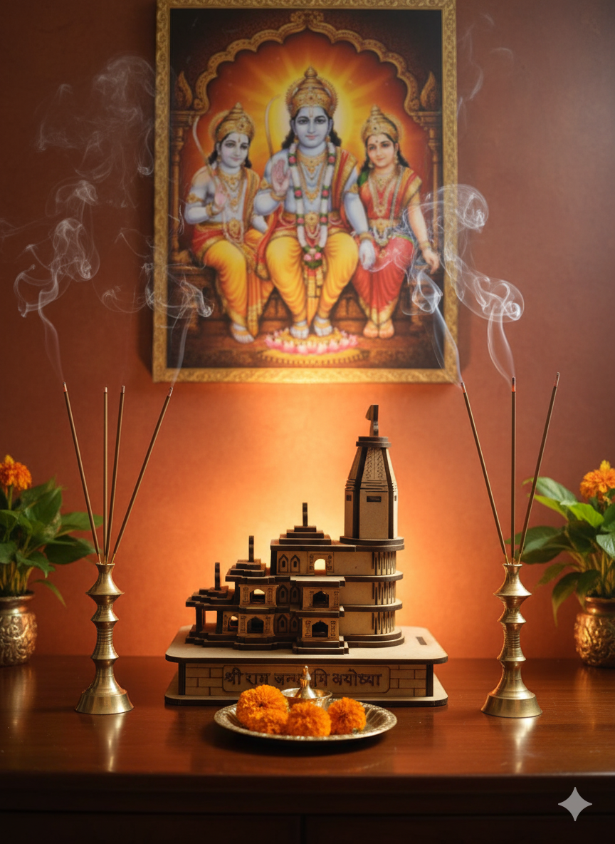 Shri Ram Mandir Ayodhya Wooden Temple Model – Premium Home Decor Showpiece