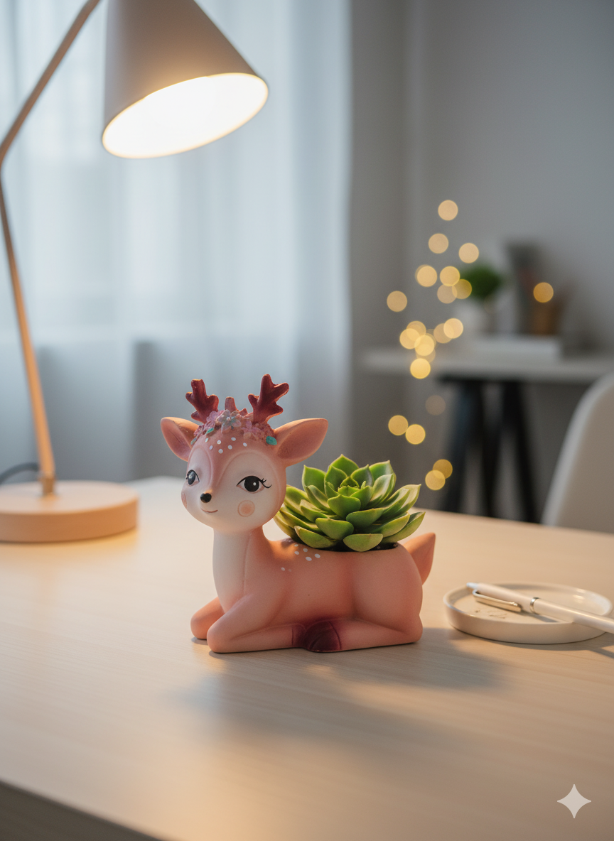 Cute Winking Deer Planter – Adorable Polyresin Home & Desk Decor