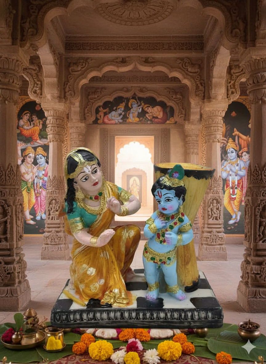 Yashoda and Bal Krishna Idol – Divine Mother-Child Resin Statue for Pooja & Home Decor