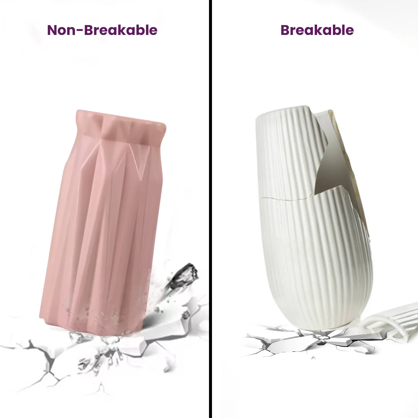 Plastic Flower Vases for Home Decor, Bedroom, Centrepiece Living Room, Office Decoration (White)