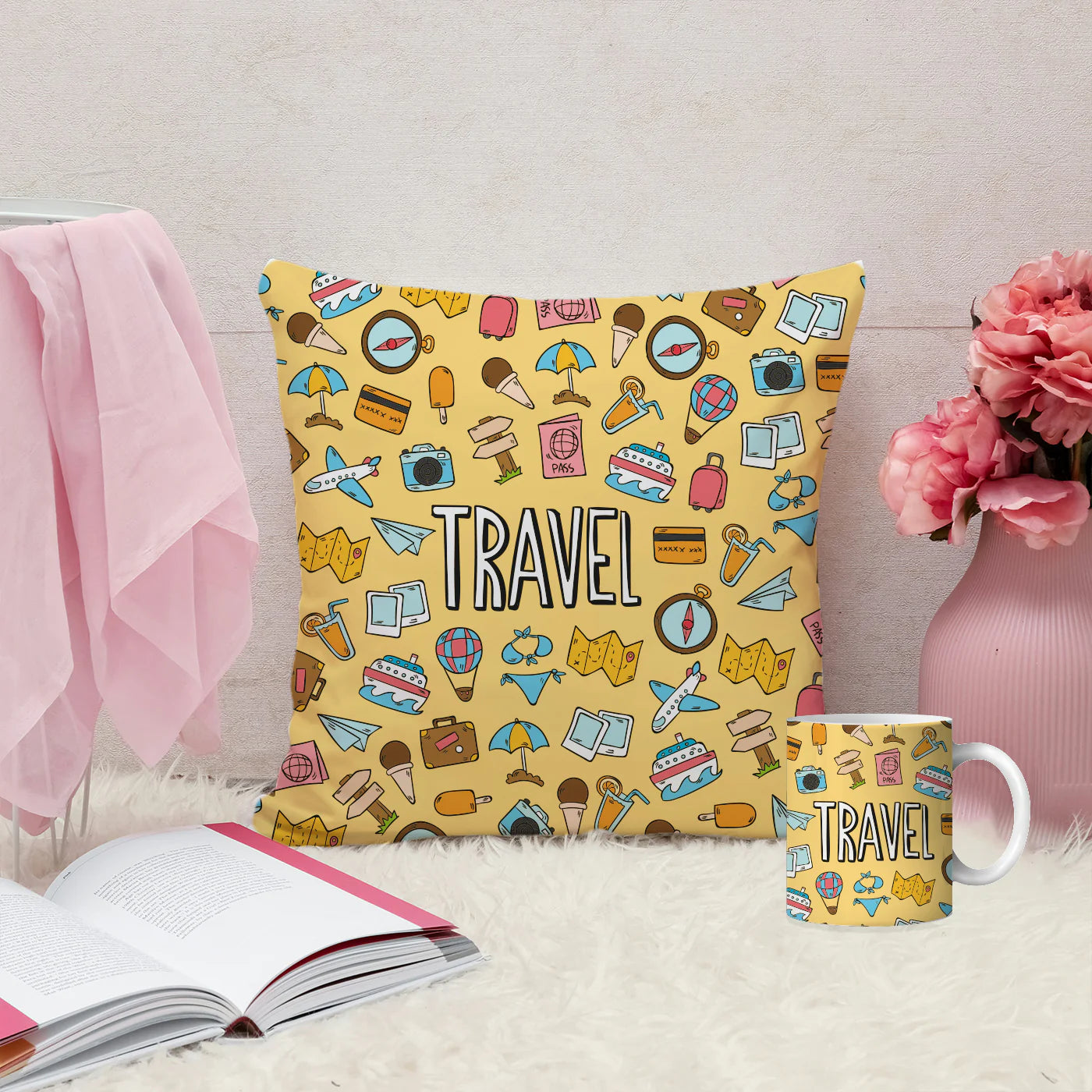 Set of 2 Printed Cushion And Mug Special Unique Birthday, Wedding, Anniversary Gifts