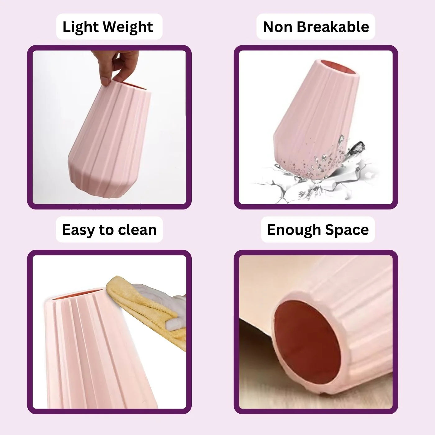 Plastic Flower Vases for Home Decor, Bedroom, Centrepiece Living Room, Office Decoration (Light Pink)