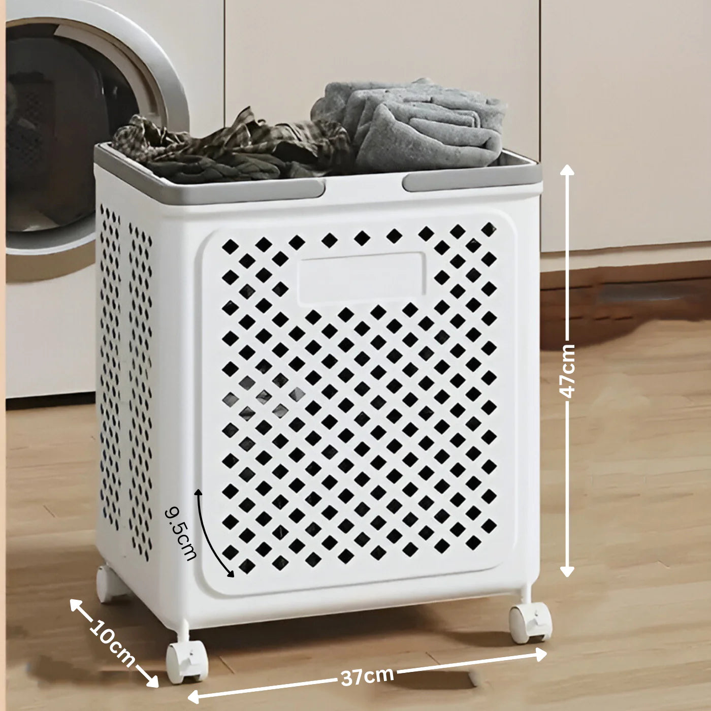 Foldable Plastic Laundry Basket Bathroom Clothes Storage with Wheels and Toy Organizer