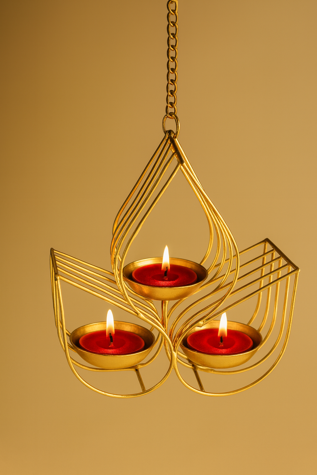 Golden Hanging Tealight Candle Holder – Lotus Design Metal Decor
