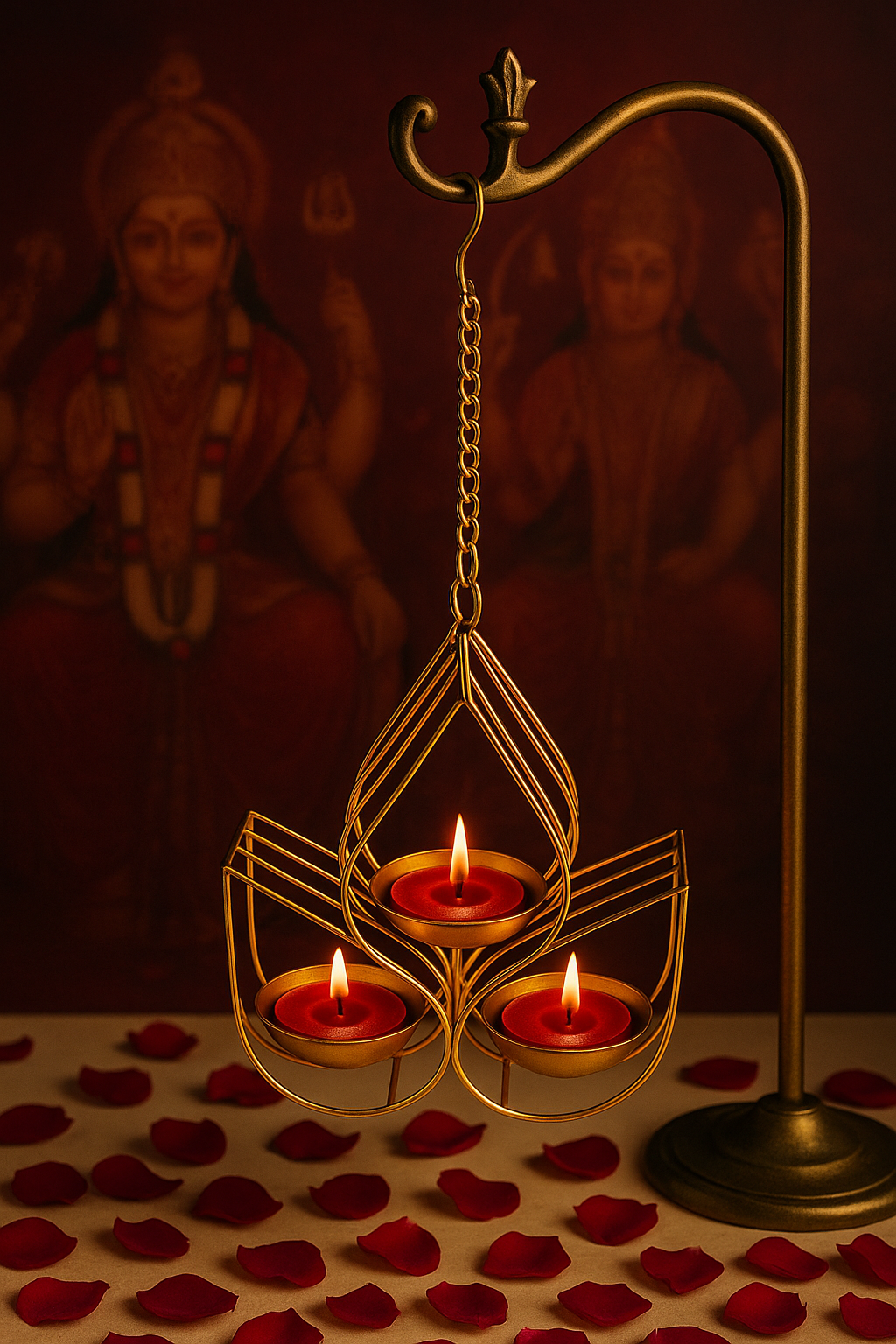 Golden Hanging Tealight Candle Holder – Lotus Design Metal Decor