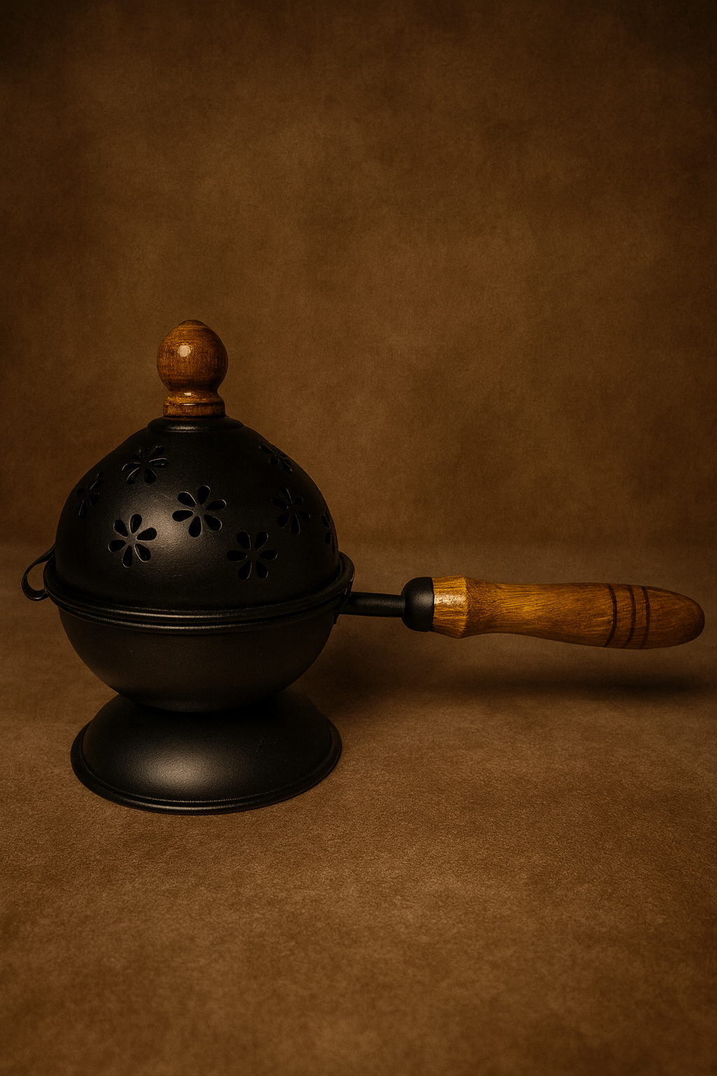 Vintage Iron Incense Burner with Wooden Handle – Aromatherapy & Home Decor