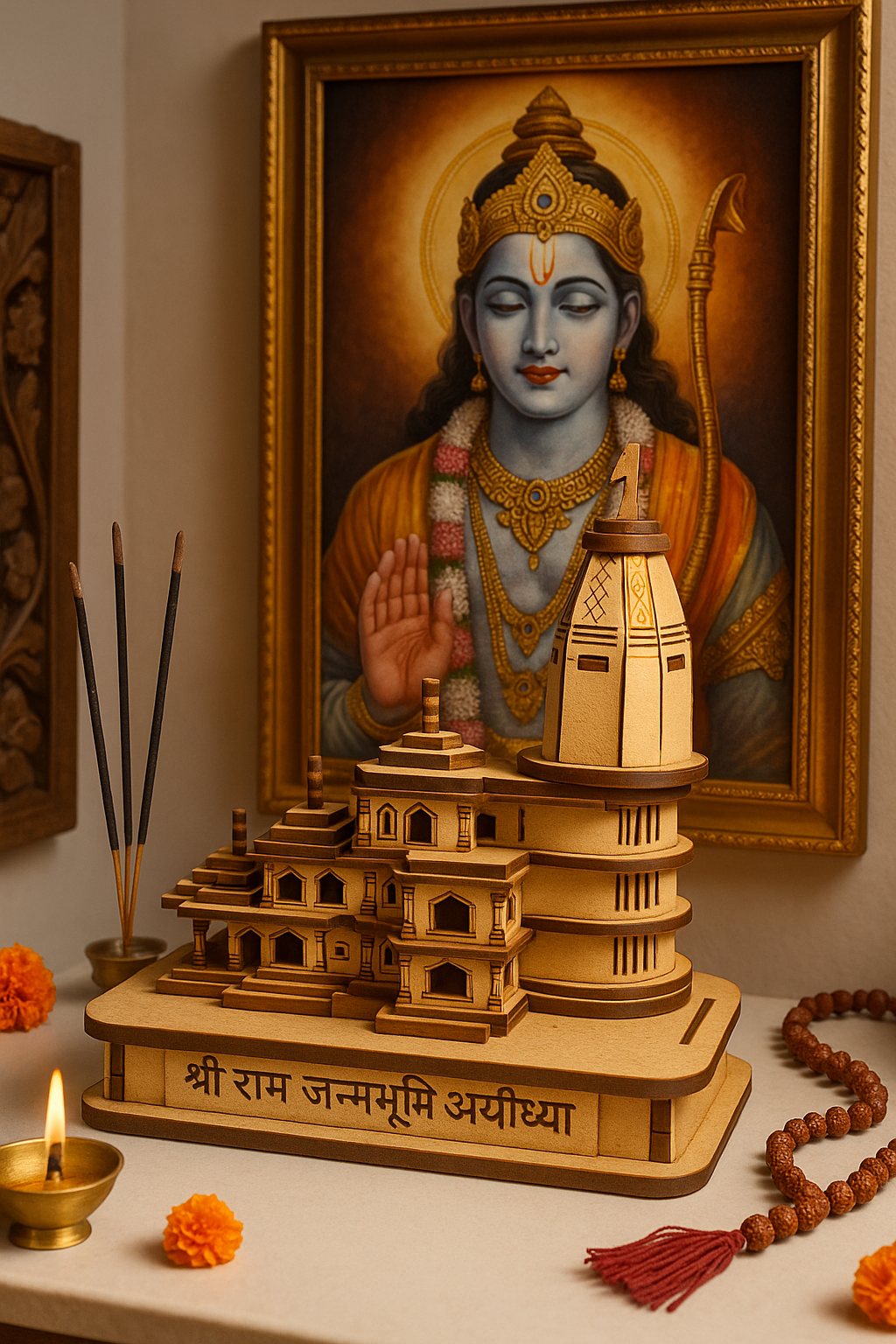 Shri Ram Mandir Ayodhya Wooden Temple Model – Premium Home Decor Showpiece