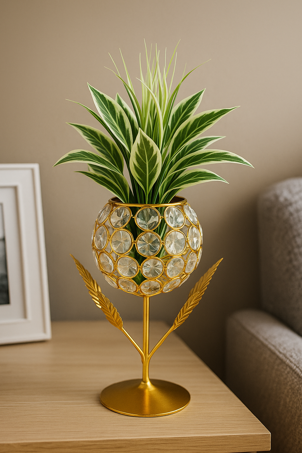 Crystal Globe Tealight Holder — Gold Floral Table Candle Stand / Decorative Showpiece