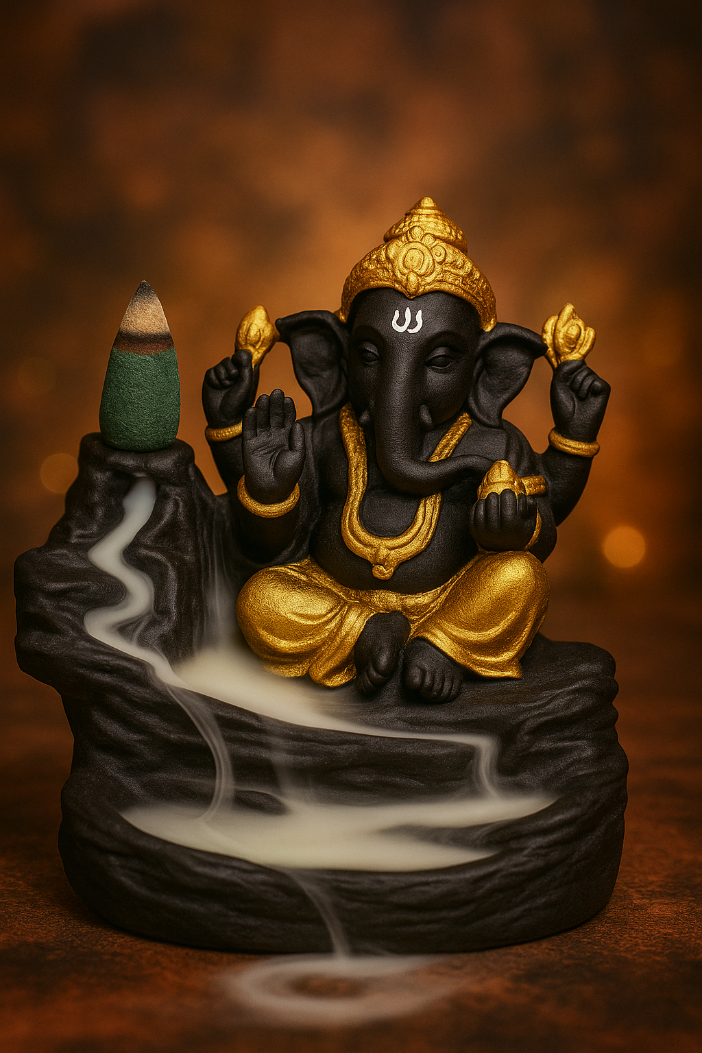 Backflow Ganesh Incense Holder — Ganesha Smoke Fountain for Puja & Home Decor
