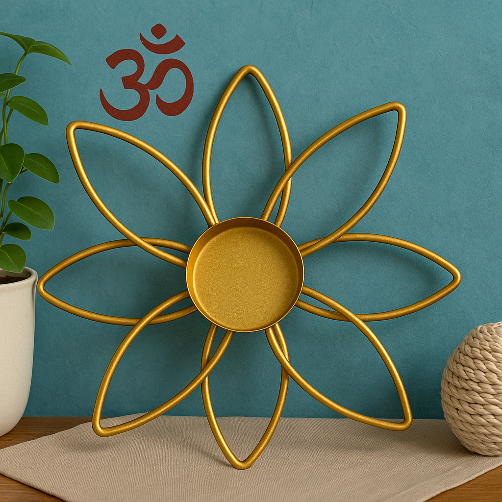 Gold Lotus Tealight Holder — Floral Metal Table Candle Stand / Centerpiece