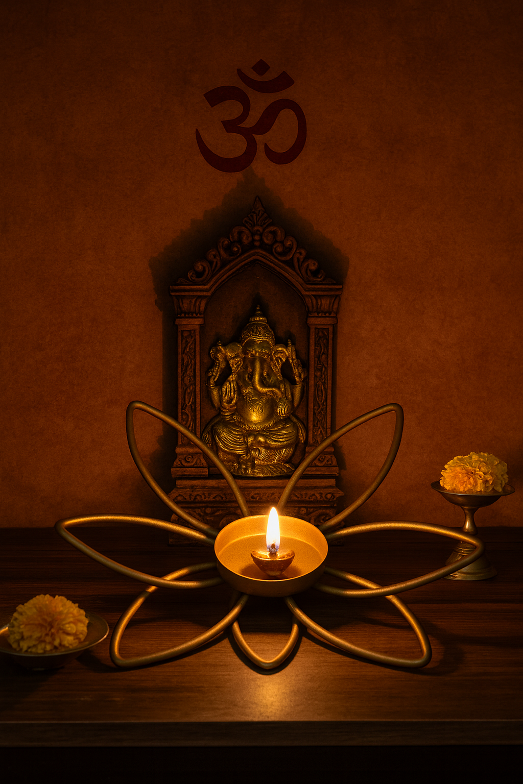 Gold Lotus Tealight Holder — Floral Metal Table Candle Stand / Centerpiece