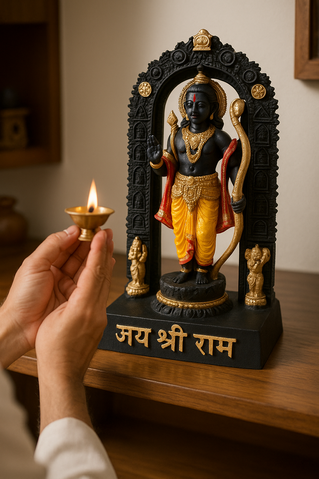 Divine Lord Ram Idol for Home Temple – Premium Handcrafted Statue (Black & Gold Finish)