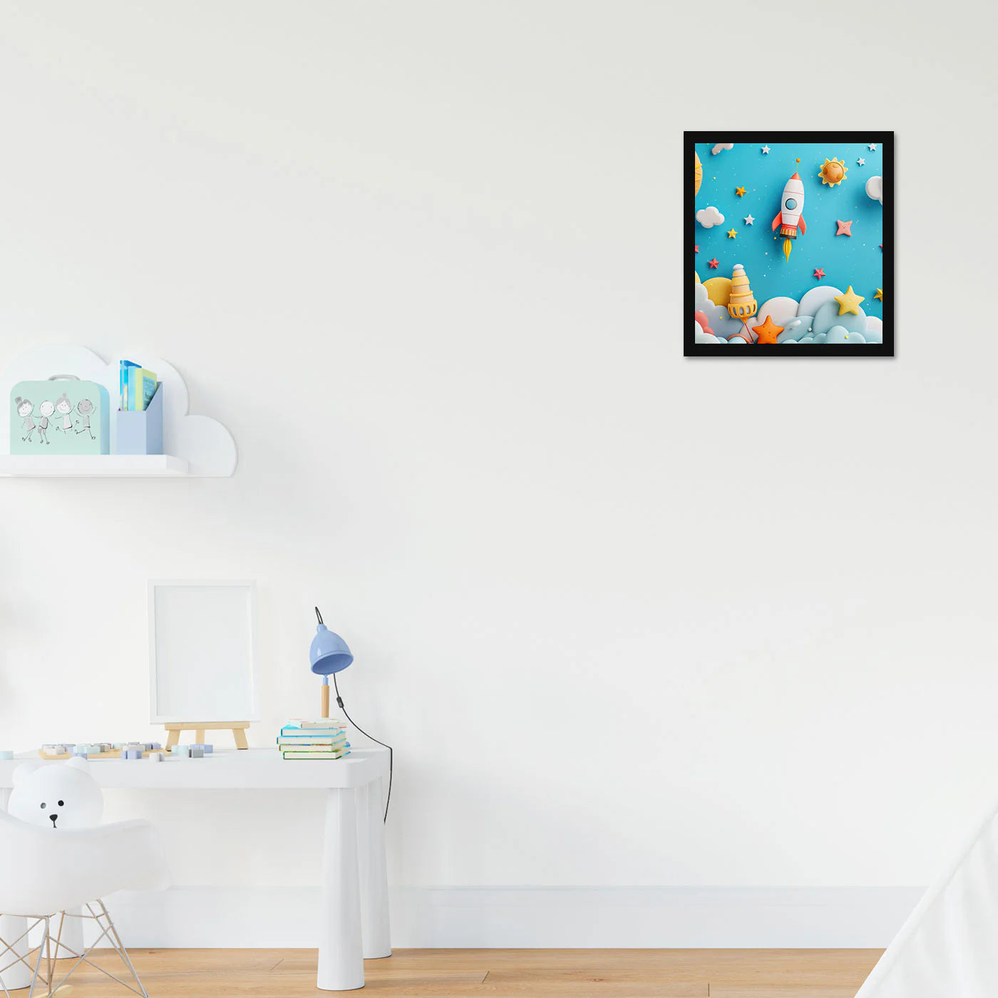 Rocket Printed Wall Frame for Wall Decoration Wall Poster Frame for Kids Bedroom Living Room Home Decor Gift for Birthday Kids Boys and Girls