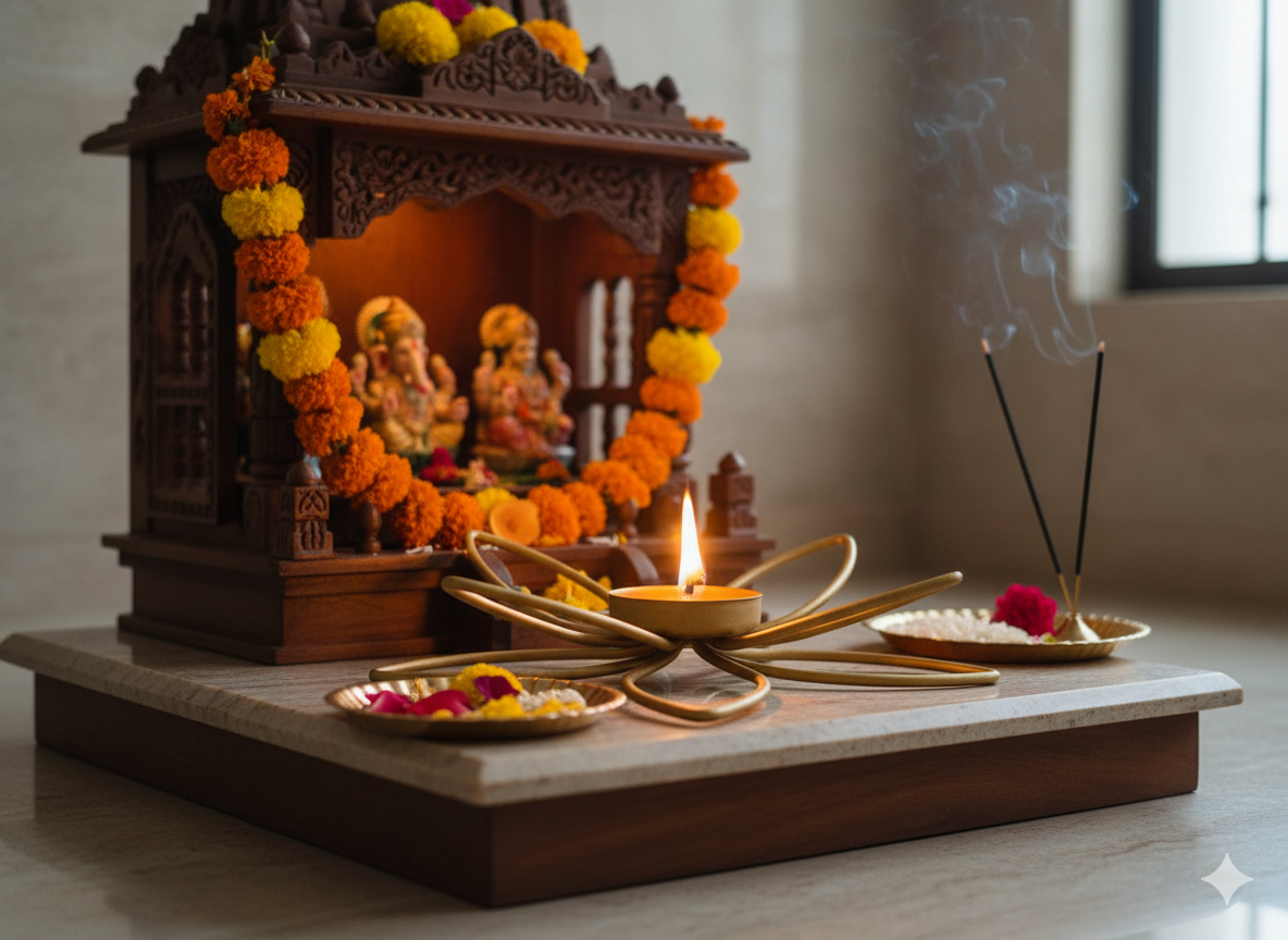 Gold Lotus Tealight Holder — Floral Metal Table Candle Stand / Centerpiece