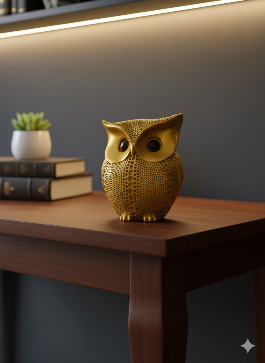 Modern Classy Lucky Owl Resin Showpiece — Golden Tabletop Decor