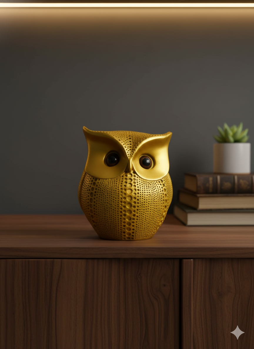 Modern Classy Lucky Owl Resin Showpiece — Golden Tabletop Decor
