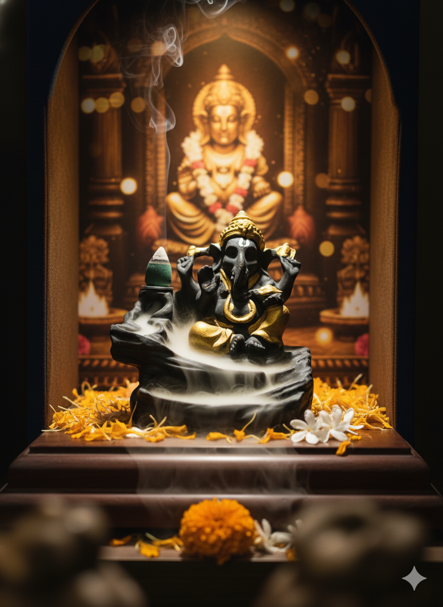 Backflow Ganesh Incense Holder — Ganesha Smoke Fountain for Puja & Home Decor