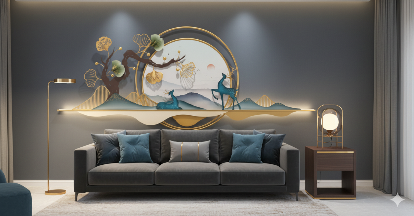 Luxury 3D Modern Oriental Deer Wall Art