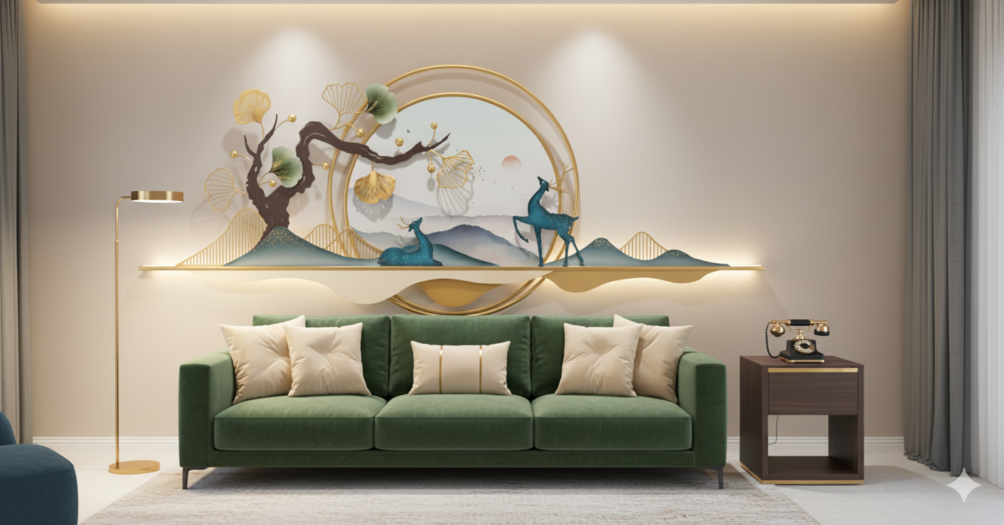 Luxury 3D Modern Oriental Deer Wall Art