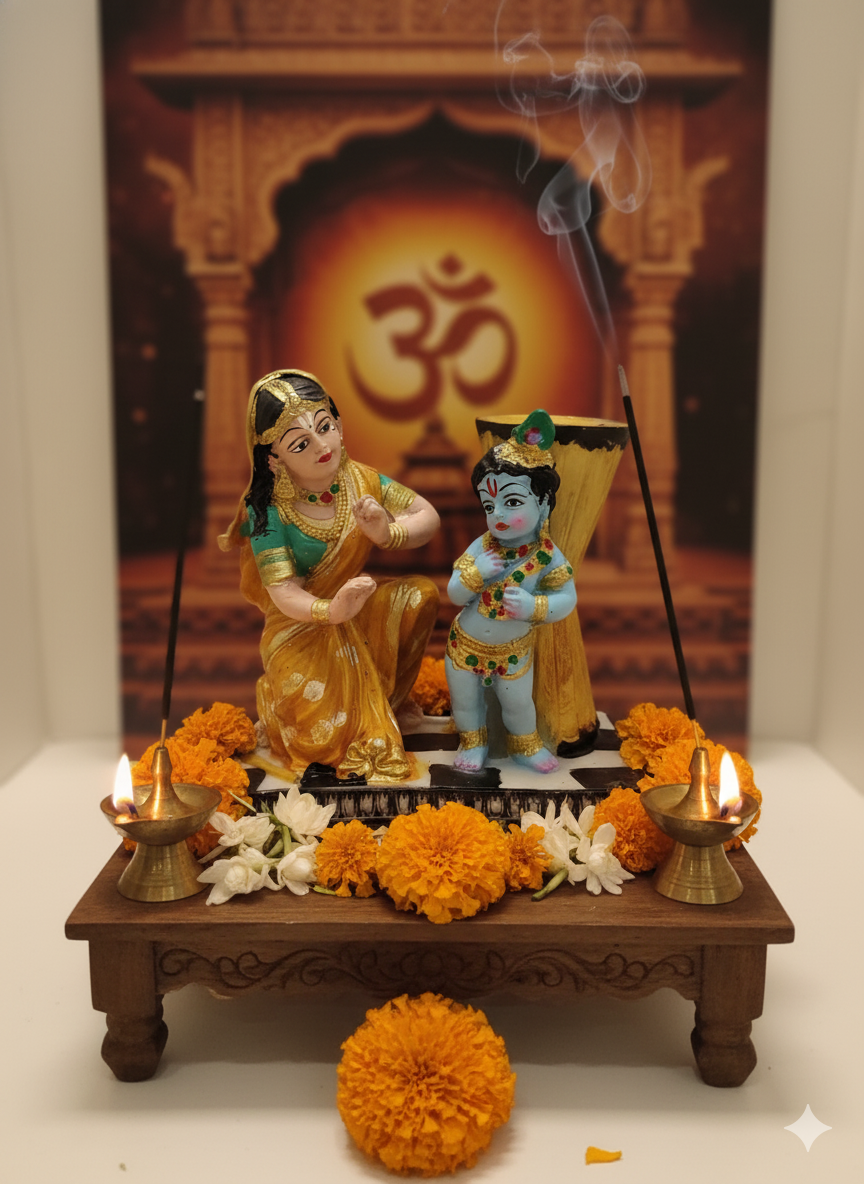 Yashoda and Bal Krishna Idol – Divine Mother-Child Resin Statue for Pooja & Home Decor