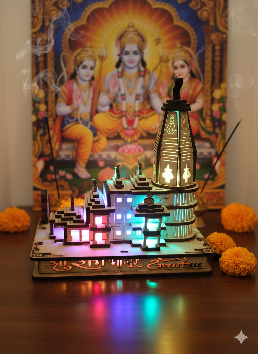 Wooden Ram Mandir LED Temple Light – Divine Home & Office Decor