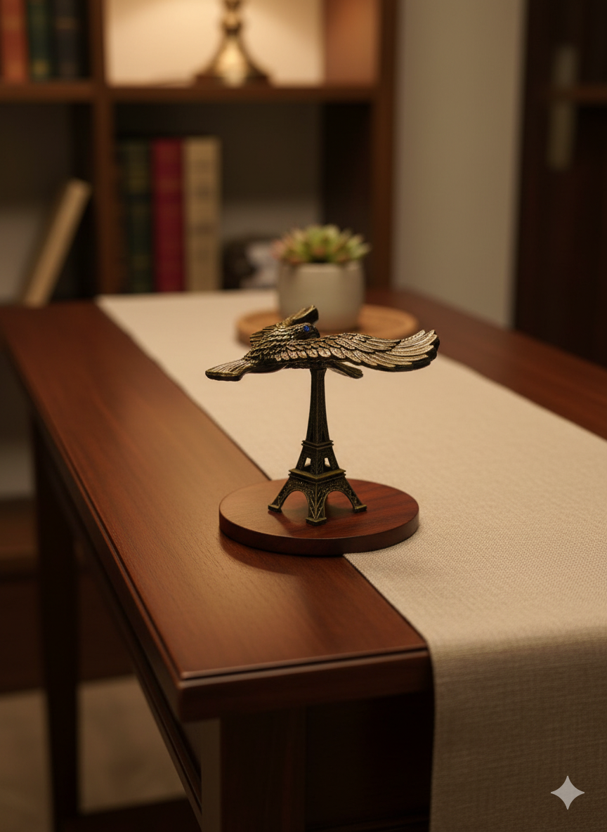 Golden Eagle Sculpture on Eiffel Tower Base — Tabletop Showpiece (Antique Gold Finish)