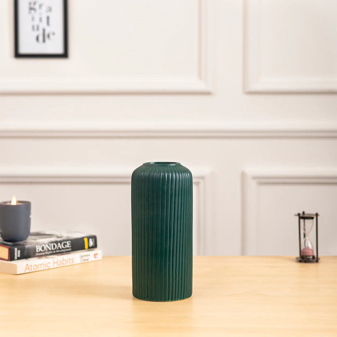 Rippled Green Ceramic Vase-10 INCH