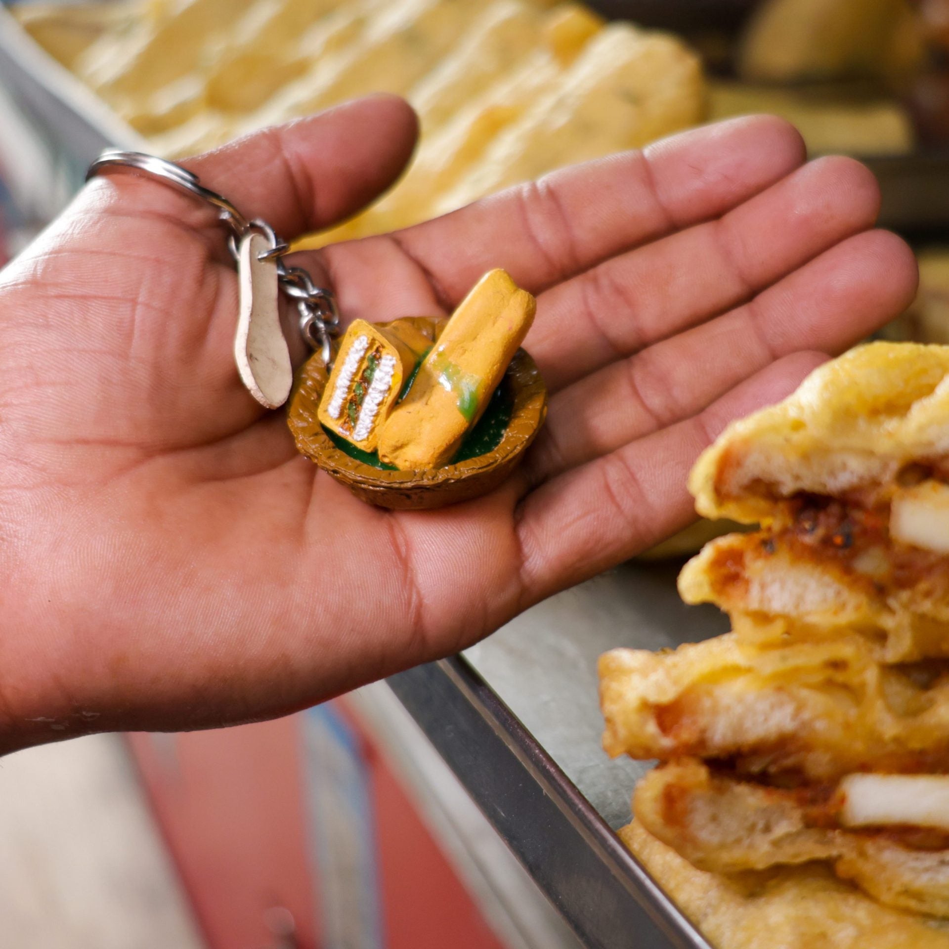 Bread Pakora Miniature Keychain