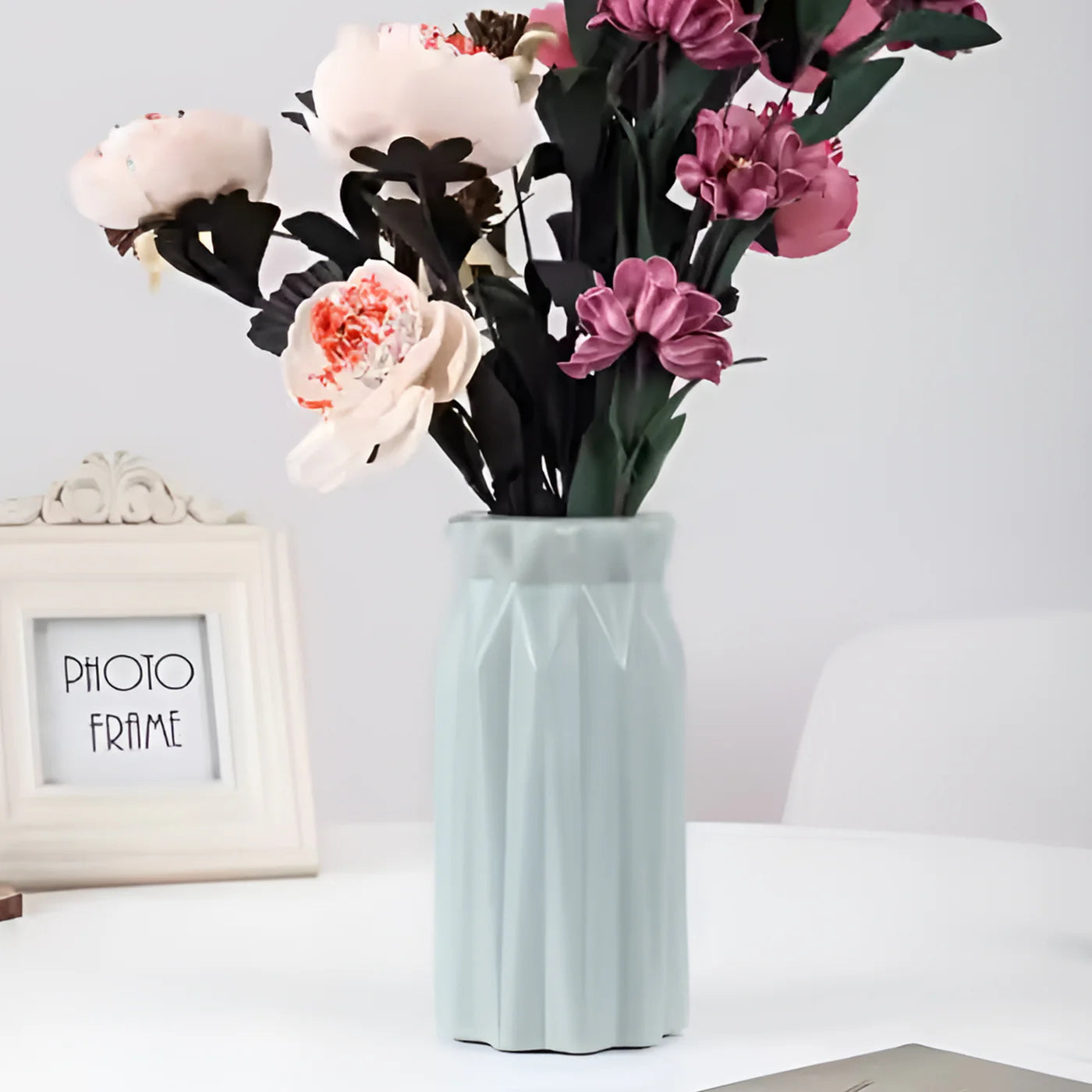 Plastic Flower Vases for Home Decor, Bedroom, Centrepiece Living Room, Office Decoration (Blue)