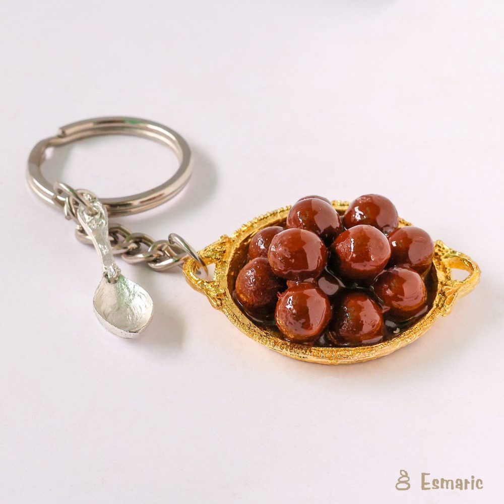 Gulab Jamun on Golden thali miniature Keyring