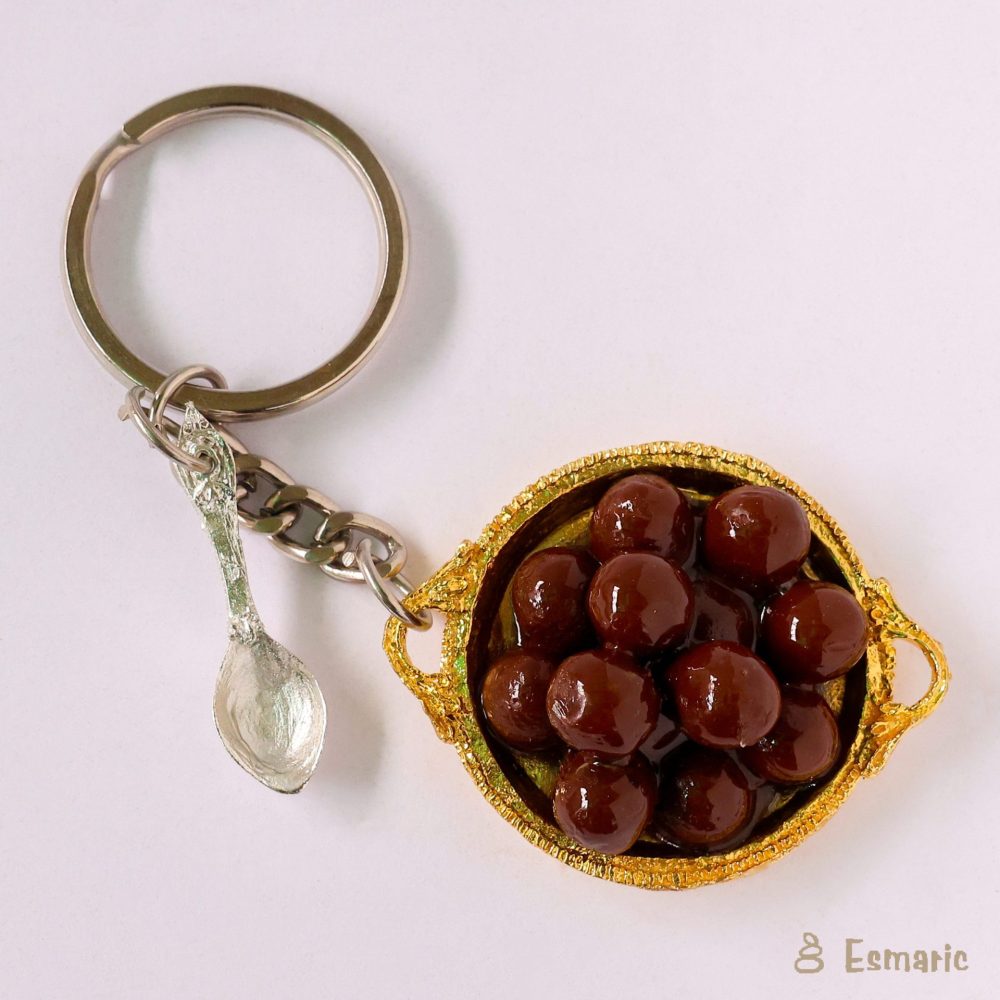 Gulab Jamun on Golden thali miniature Keyring