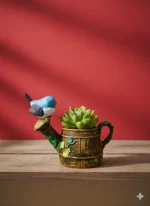 Blue Bird on Watering Can Mini Planter – Rustic Nature Home & Garden Decor
