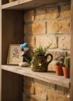 Blue Bird on Watering Can Mini Planter – Rustic Nature Home & Garden Decor - Image 2