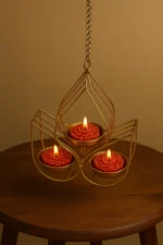 Golden Hanging Tealight Candle Holder – Lotus Design Metal Decor