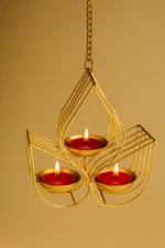 Golden Hanging Tealight Candle Holder – Lotus Design Metal Decor - Image 3