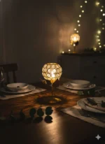 Crystal Globe Tealight Holder — Gold Floral Table Candle Stand / Decorative Showpiece - Image 2