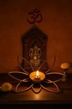Gold Lotus Tealight Holder — Floral Metal Table Candle Stand / Centerpiece - Image 2