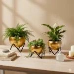 Modern Gold Metal Planter Bowl Set (Set of 3) with Black Geometric Stands – Luxury Home Decor - Image 5
