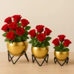 Modern Gold Metal Planter Bowl Set (Set of 3) with Black Geometric Stands – Luxury Home Decor - Image 4