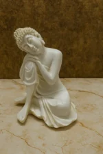 Resting Buddha Idol – Peaceful White Resin Statue for Home & Office Decor