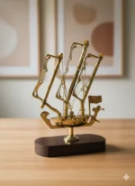 Vintage Brass Ship Showpiece with Wooden Base – Nautical Home & Office Decor